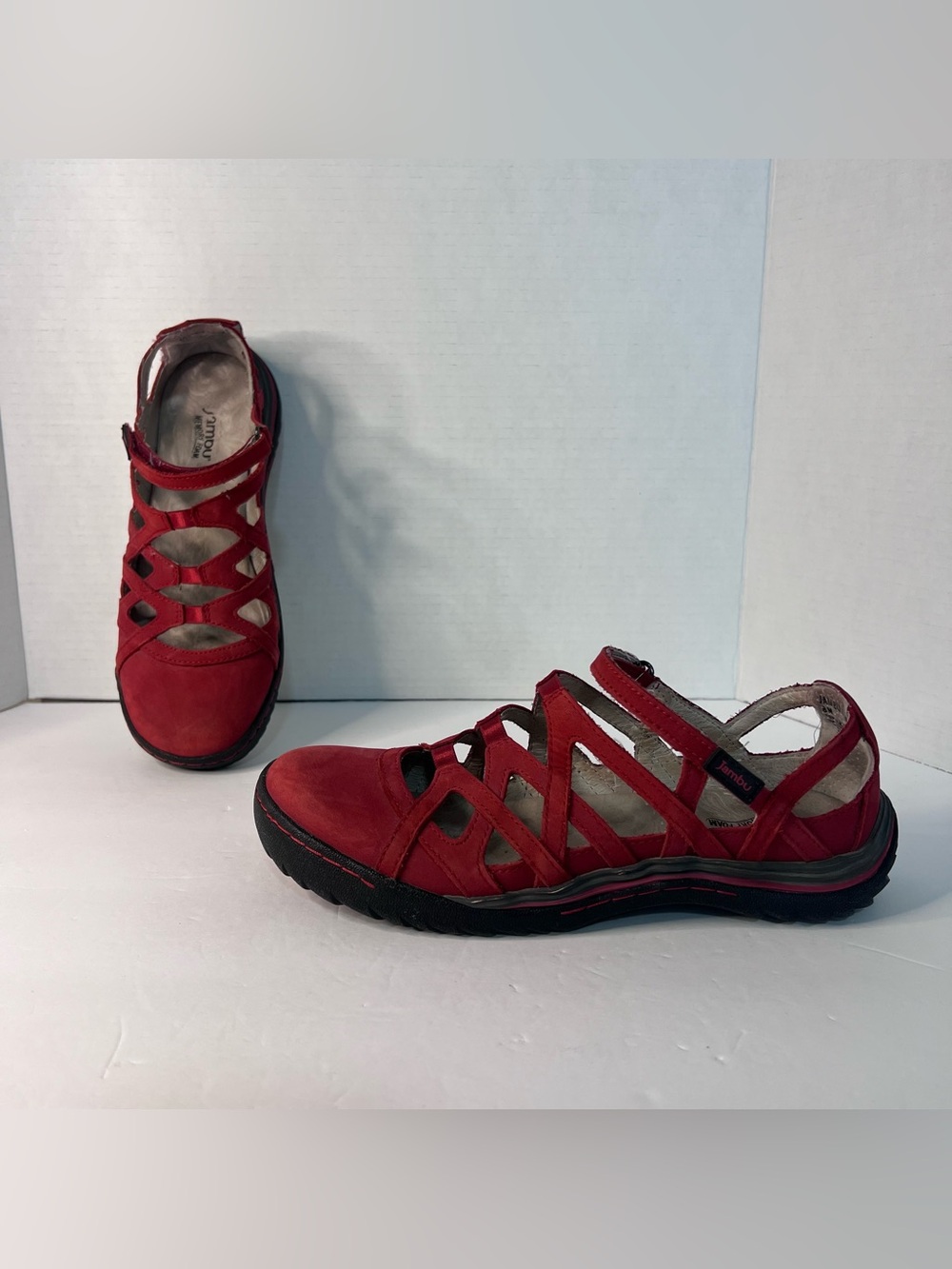 Jambu Shoes Womens 8 M Tangerine Strappy Mary Jane Flats Red Leather Casual
